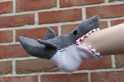 Shark Ate My Foot Socks Hand Knitted Cozy Warm House Shoes Cute Novelty Unisex