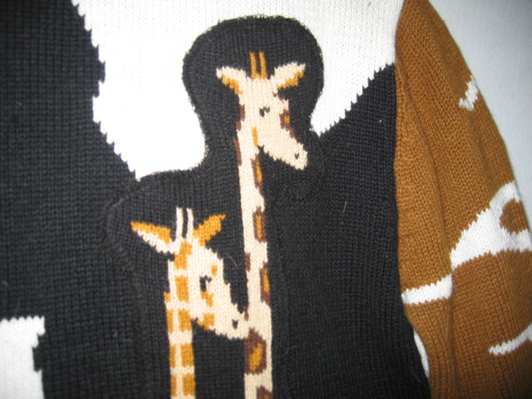 Wild About Giraffes Cardigan Size Medium / Large Animal Print Patchwork Recycled Sweater Wearable Art Leopard Spots Zebra Stripes