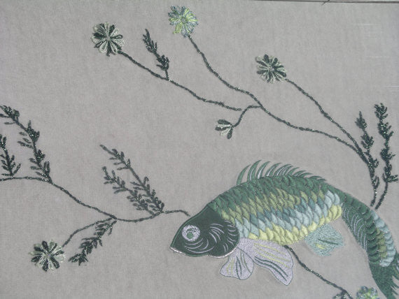 Wall Art "Delicious Fishes" Framed Sweater Art Recycled Clothing Sushi Bar Decor Man Cave Office Den Sparkling Seaweed 16" x 20" Picture OOAK