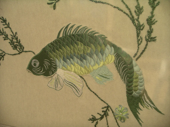 Wall Art "Delicious Fishes" Framed Sweater Art Recycled Clothing Sushi Bar Decor Man Cave Office Den Sparkling Seaweed 16" x 20" Picture OOAK