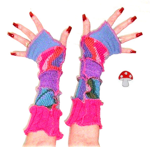 Arm Warmers "Hot Pink Dream" Light Purple Cornflower Blue Orange Green Wearable Art Made From Recycled Sweaters