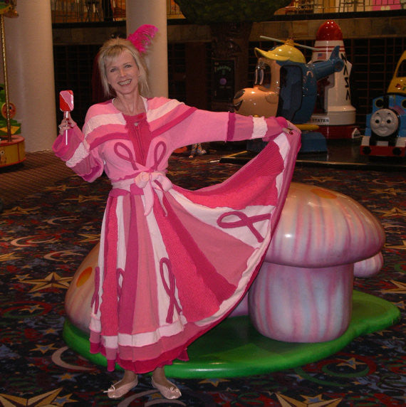 Elf Coat "Think Pink" Breast Cancer Awareness Large Fairy Pixie Dress Recycled Dream Sweater Traveling Gypsy Cape Cotton Candy Fantasy