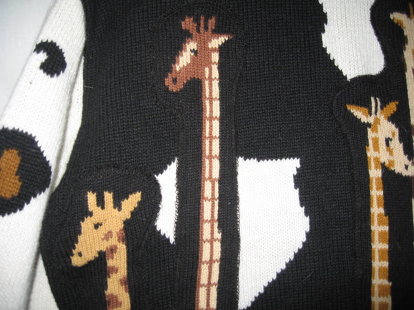 Wild About Giraffes Cardigan Size Medium / Large Animal Print Patchwork Recycled Sweater Wearable Art Leopard Spots Zebra Stripes