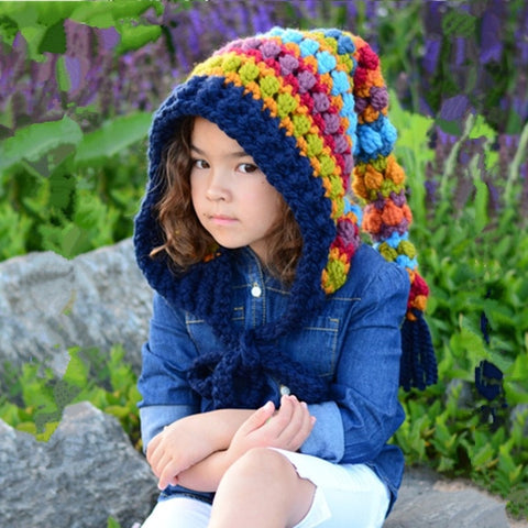 Elf Hood For Children Rainbow Gray Or Beige You Choose Hand Knitted Trapper Hat Warm Winter Hat