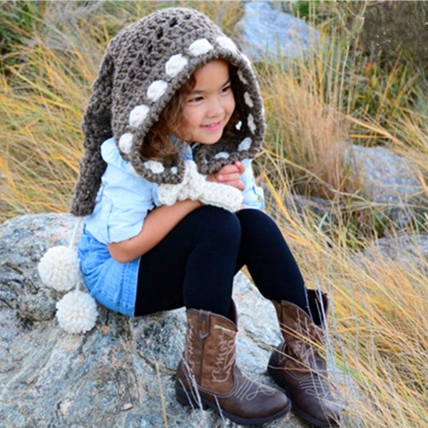 Elf Hood For Children Rainbow Gray Or Beige You Choose Hand Knitted Trapper Hat Warm Winter Hat