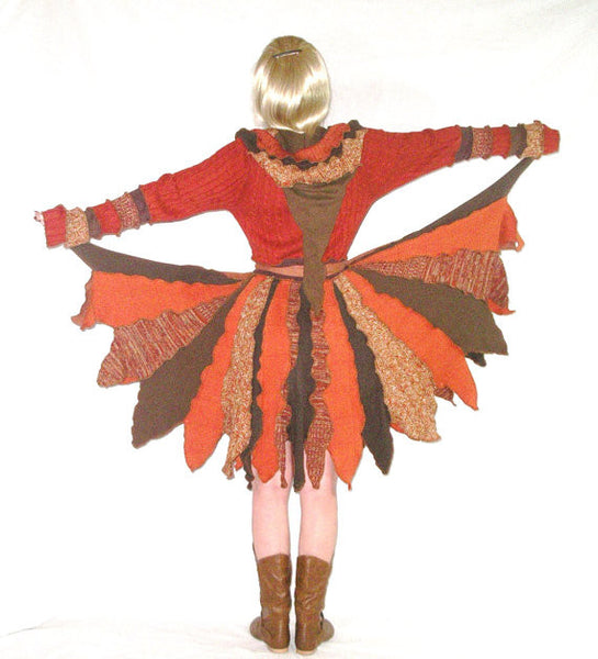 Elf Coat "Acorn Squash" Size Medium Pixie Flower Petal Hoodie Recycled Sweater Duster Fall Autumn Leaves Harvest Orange Brown Hooded Jacket